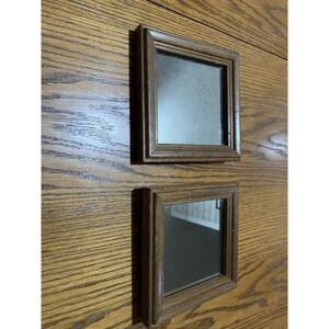 Vintage - Set of 2 Matching Small 5¼" Wooden Framed Wall Hanging Accent Mirrors